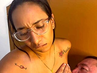 husband cooks in kitchen while tattooed latina wife with huge tits ass gets doggystyle pounded by friend on bed