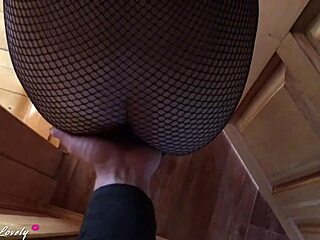 Young horny slut cheats sucking neighbor cock on stairs then fucks