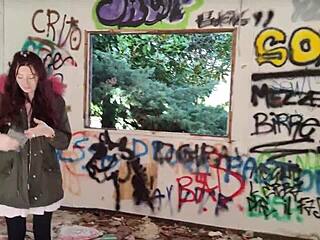 italian amateur bends over big pussy flashing in abandoned spot