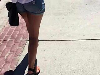 whoa check out this sexy babe's ass bouncing in tight booty shorts on street voyeur cam 🍑🔥😍