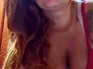 Married redhead teases wet pussy video call solo