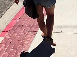 whoa check out this sexy babe's ass bouncing in tight booty shorts on street voyeur cam 🍑🔥😍