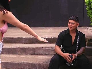 found this big-titted exhibitionist flashing her natural tits outdoors at christmas