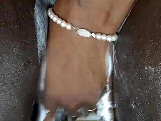 Black milf shaves wet pussy close-up before tattooed orgasm masturbation