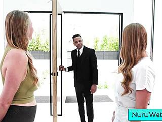 damn those big natural tits on skylar snow and jasmine daze in wet nuru lesbian massage