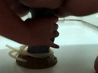 Chubby babe stretches huge ass on monster shower dildo toy ride