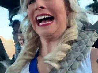 cheerleader swaps pom poms for party fun