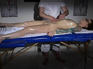 foxy sanie squirms to orgasm on redhead massage desk