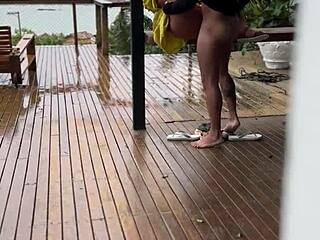 shameless young wife fucked hard on homemade porch by horny hubby