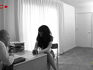 she auditions with fave porn director 😏 gets office banged by big black cock group in lingerie heels