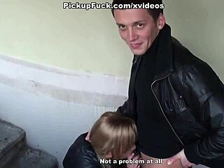 blonde pickup slut sucks cock hard on public porch