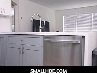 whoa tiny brunette teen freya von doom rides stepdad's huge cock 😍