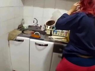 Mature BBW tempts kitchen licks