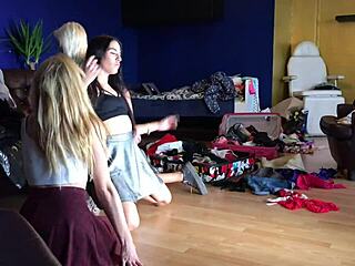 hot petite college girls try thongs then fuck in lingerie party 😈🍑