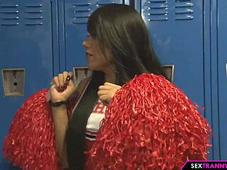 slutty trans cheerleader takes two cocks in her ass during threesome pounding