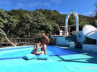 tattooed latina fingers sloppy big pussy lips by pool outdoor public monster cock tease