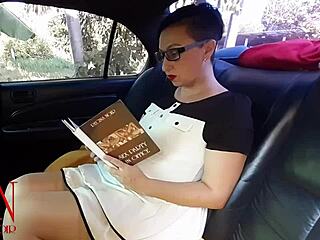 boss wife in car threesome with secretary sounds erotic but she jerks off nude submissive