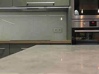 i spot this long-legged blonde coed in heels and miniskirt... her ass peeks out in kitchen!