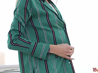 Lina Montana the teen secretary model teases pussy before hardcore fuck play