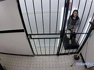 Dr Tampa and Siccos uncover Mina Moon's huge shaved pussy backstage in latex gloves