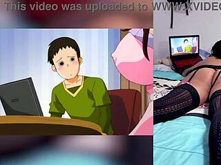 Exotic latina babe reacts to hot hentai blowjobs craving cum on big tits and ass