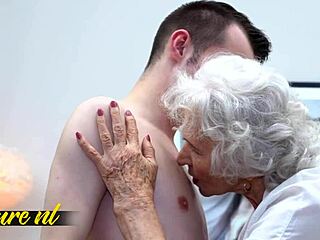 young stud ravishes 85-year-old hairy granny maria's sagging tits