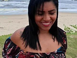 Corninho shows off wife's hairy pussy on street beach market and everywhere in public