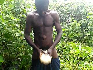 guy blasts cum all over ass in forest