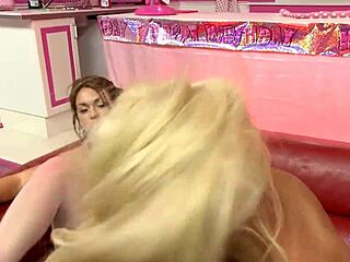 Playful Brunette and Blonde Lesbians Kiss Lick Muff Dive Dildo Beautiful Pussies