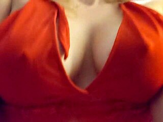 My heart races seeing her huge tits spilling from red lingerie