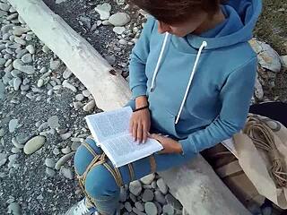 sofi bound tied up against sea reads book pov bondage!