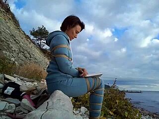 sofi bound tied up against sea reads book pov bondage!