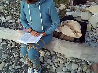 sofi bound tied up against sea reads book pov bondage!