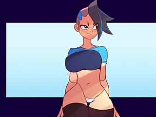 sexy blue anime girl dances with teasing hip sways