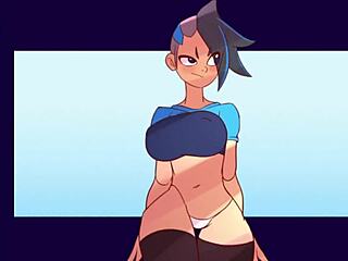 sexy blue anime girl dances with teasing hip sways