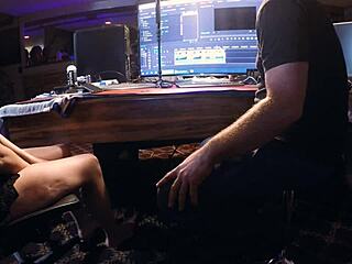 Skinny raven grey jerks cock to explosion with feet only