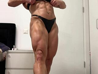 bodybuilder flexes muscular flexible figure for ultimate worship