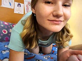european blonde student deepthroats pov then creampies cute face closeup