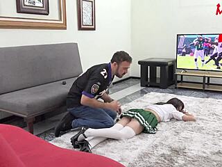 Whoa 😍 he slams friend's big ass doggystyle then blasts cum on tits and mouth!