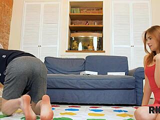 Twister Game Turns Wild Sex with Redhead's Shaved Pussy Rimjob