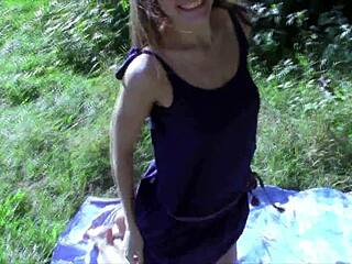 Amateur Beautiful Blonde Sucks Cock Doggystyle by Lake in Wood Outdoor Couple Sex