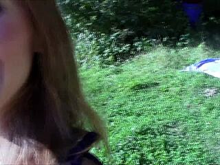 Amateur Beautiful Blonde Sucks Cock Doggystyle by Lake in Wood Outdoor Couple Sex