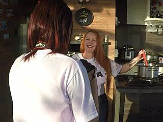 sensual kitchen photo shoot turns creampie sex with latina assistant