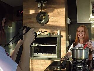 sensual kitchen photo shoot turns creampie sex with latina assistant