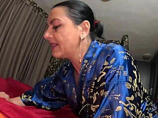 Slutty mature latina mommy geisha slurps cock swallows cum in taboo facial