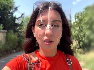 Stranger sucks cock in bushes then cumwalks messy