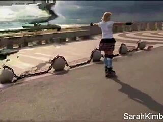 Sweet sarah kimble rollerblades park path flashing small tits and pussy closeup naked outdoors