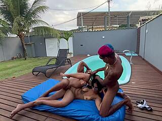 Damn that 18-year-old latina yoga babe leaked fucking two guys poolside