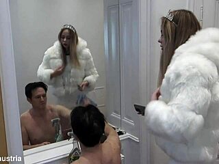 Tall femdom trainer slaps spit on humiliated slave