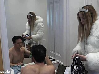 Tall femdom trainer slaps spit on humiliated slave